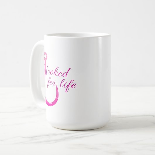 Hooked for Life Pink Fishing Hook Kaffeetasse (Vorderseite Links)