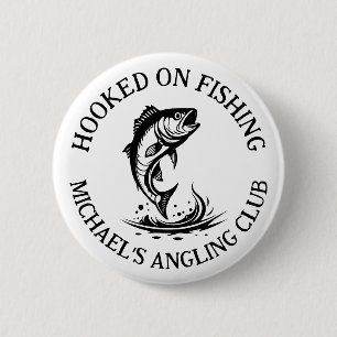 Hooked On Fishing Logo, Personalisierter Angelspor Button