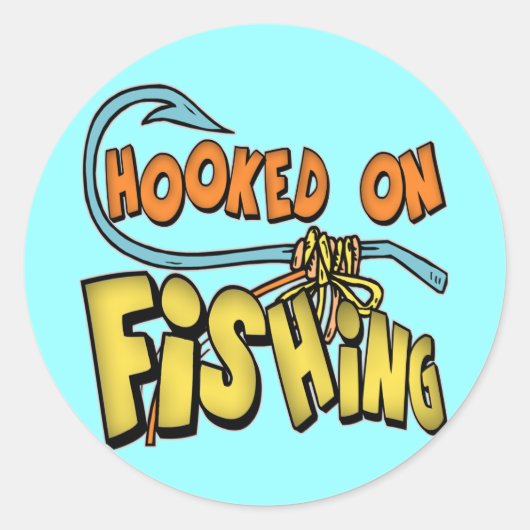 Hooked on Fishing T - Shirt Geschenke Runder Aufkleber (Vorderseite)
