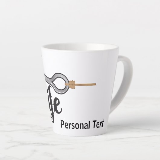 "Hooked On Life" hook illustration, personalize Milchtasse (Rechte Ecke)