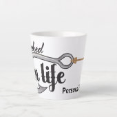 "Hooked On Life" hook illustration, personalize Milchtasse (Vorderseite)