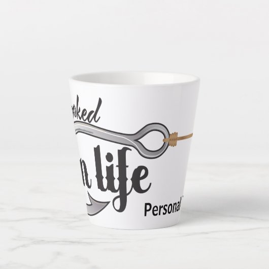 "Hooked On Life" hook illustration, personalize Milchtasse (Vorderseite)