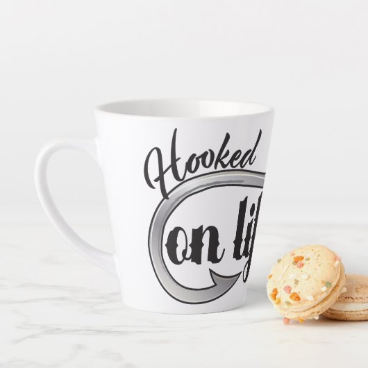 "Hooked On Life" hook illustration, personalize Milchtasse (Beispiel)