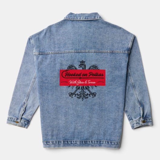 Hooked on Polkas Logo Damen Denim Jacke (Rückseite)