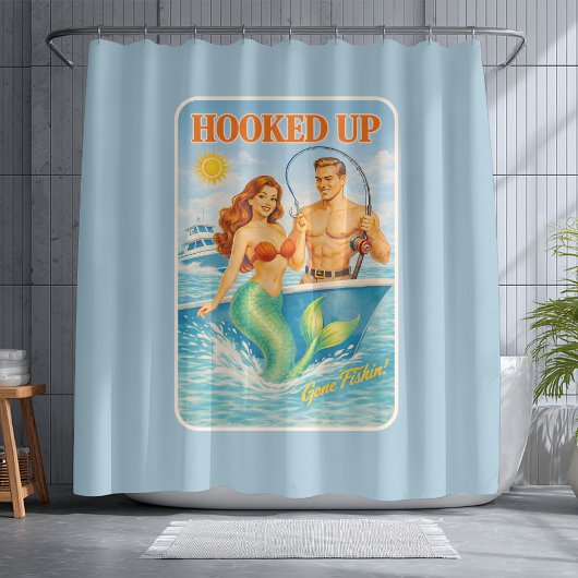 Hooked Up Fishing Pin-up Mermaid | Funny Nautical Duschvorhang
