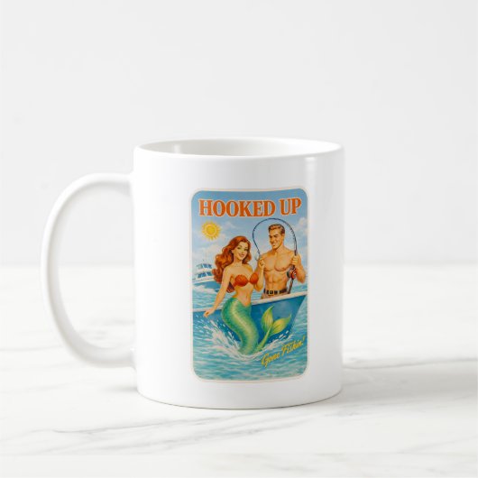 Hooked Up Retro Pin-Up Mermaid | Coastal Fishing Kaffeetasse (Links)