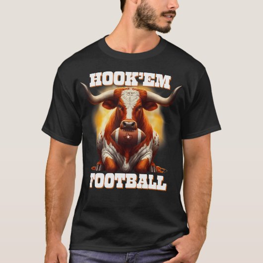 Hook'Em Staat von Texas Football mit Haar und Horn T-Shirt (Vorderseite)