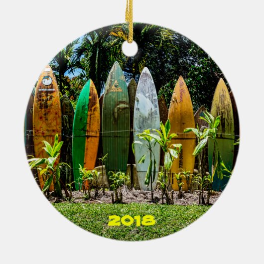 Ho'okipa Beach und Maui Surfboards Keramik Ornament (Hinten)