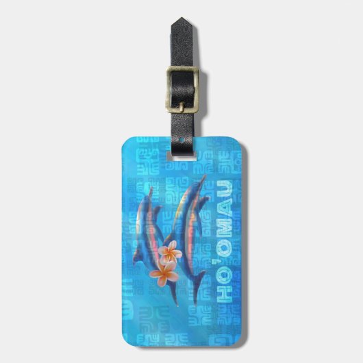 HO'OMAU Hawaiian Delphine Primitive Collage Gepäckanhänger (Vorderseite vertikal)