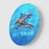HO'OMAU Hawaiian Delphine Primitive Collage Große Wanduhr (Winkel)