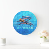 HO'OMAU Hawaiian Delphine Primitive Collage Große Wanduhr (Zuhause)