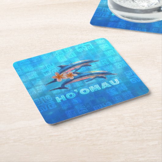 HO'OMAU Hawaiian Delphine Primitive Collage Rechteckiger Pappuntersetzer (angewinkelt)