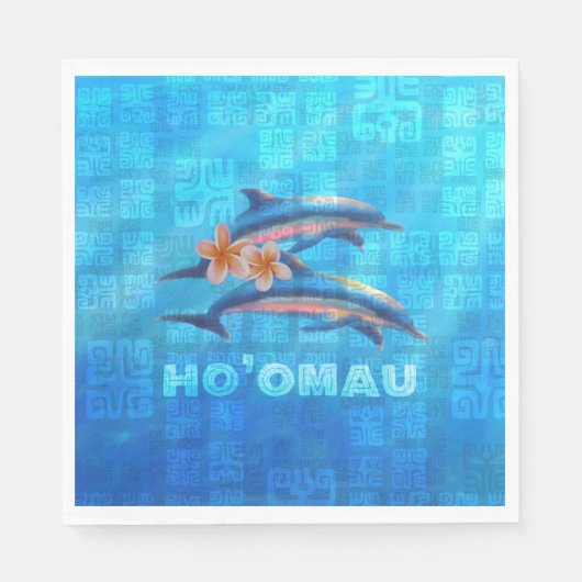 HO'OMAU Hawaiian Delphine Primitive Collage Serviette (Vorderseite)