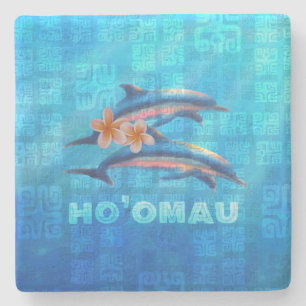 HO'OMAU Hawaiian Delphine Primitive Collage Steinuntersetzer