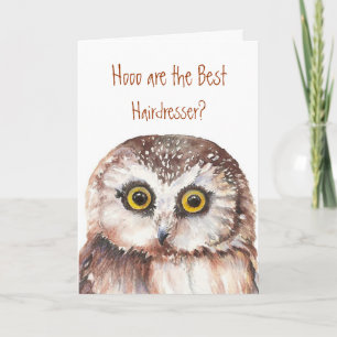 Hoooo ist der beste Friseur? Fun Owl Wasserfarbe Karte