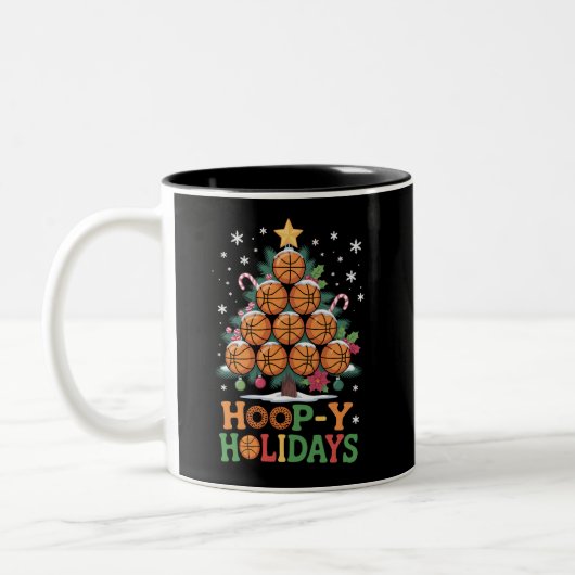 Hoop-y Holidays Basketball Christmas Holiday Sport Zweifarbige Tasse (Links)