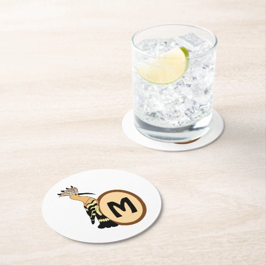 Hoopoe Whimsical Bird Monogram Runder Pappuntersetzer (Vor Ort)