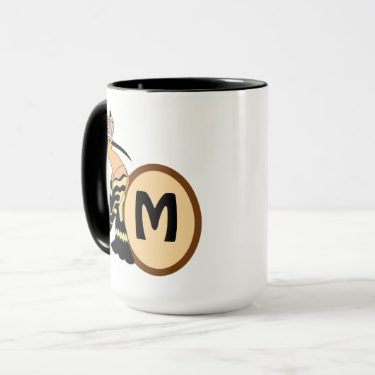 Hoopoe Whimsical Bird Monogram Tasse (Vorderseite Links)