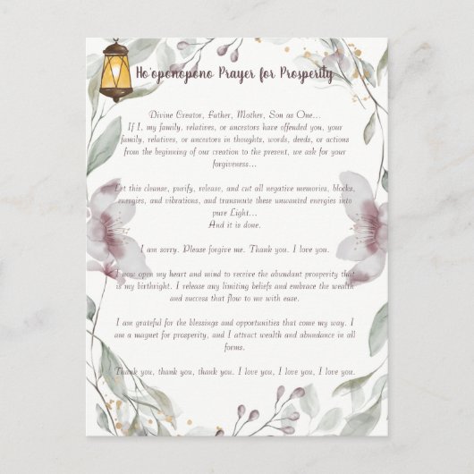 Ho'oponopono Gebet für Wohlstand Postkarte (Vorderseite)
