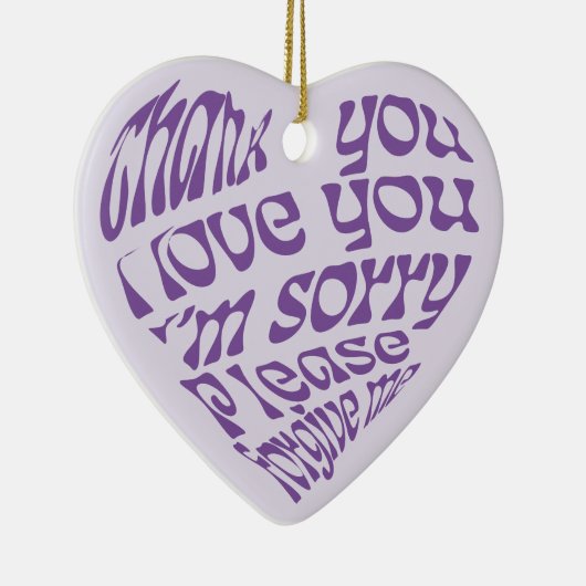 Ho'oponopono Lila herzförmiger Text Keramik Ornament (Rechts)