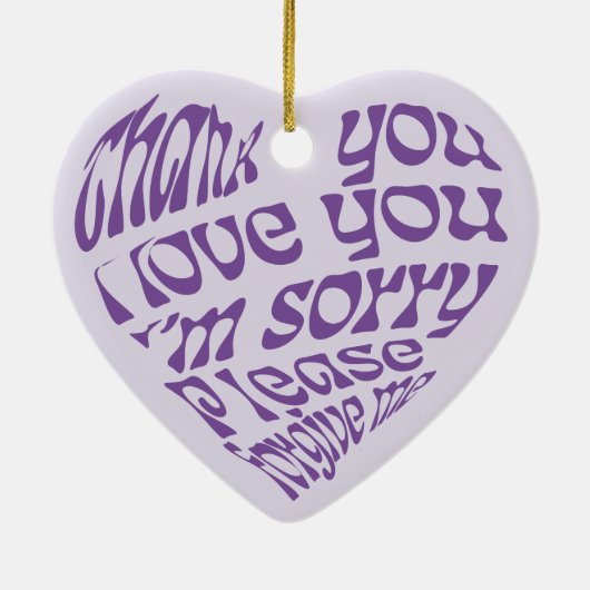 Ho'oponopono Lila herzförmiger Text Keramik Ornament (Hinten)