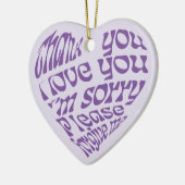 Ho'oponopono Lila herzförmiger Text Keramik Ornament (Links)