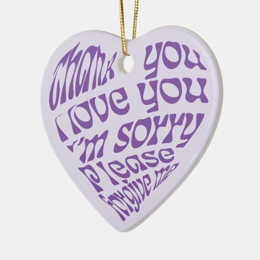 Ho'oponopono Lila herzförmiger Text Keramik Ornament (Links)