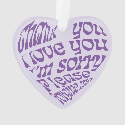 Ho'oponopono Lila herzförmiger Text Ornament (Rückseite)