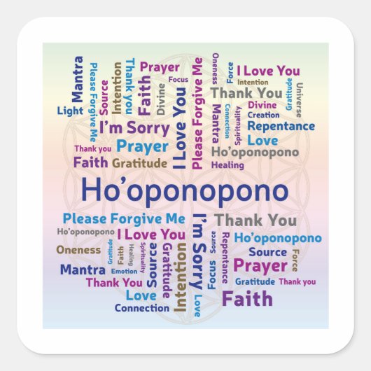 Ho'oponopono Word Cloud - Mantra - Selbstständige Quadratischer Aufkleber (Vorderseite)