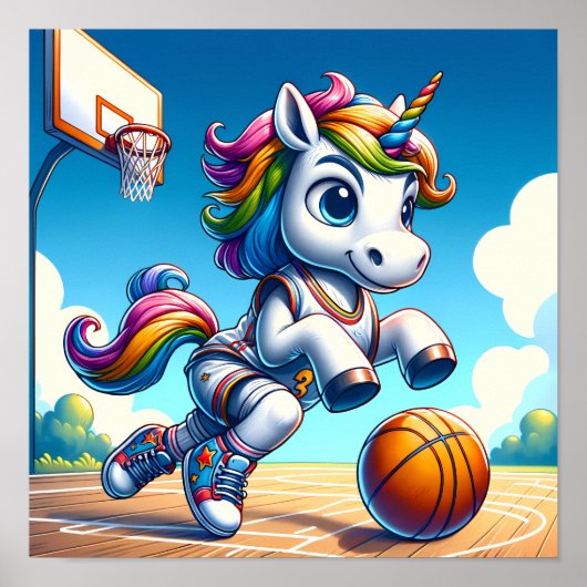 Hoops Dream: Rainbow Unicorn Basketball Star Poster (Vorne)