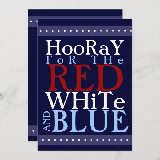 Hooray für das rote weiße und das Blau Juli 4. Einladung (Vorne/Hinten)