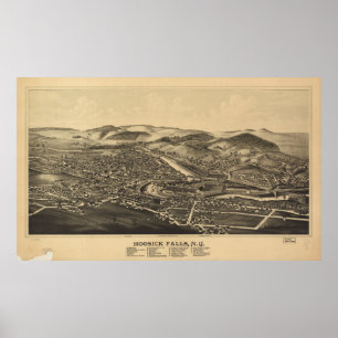 Hoosick Falls New York 1889 Antike Panoramakarte Poster