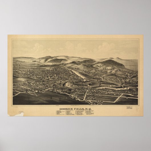 Hoosick Falls New York 1889 Antike Panoramakarte Poster (Vorne)