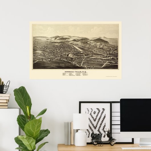 Hoosick Falls, NY Panoramic Map - 1889 Poster (Heimbüro)