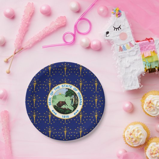 Hoosier Flag & Seal, Flag of Indiana Pappteller (Party)