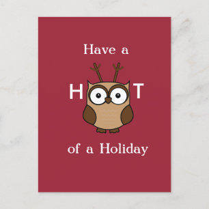 Hoot of a Holiday Owl Holiday PostCard Feiertagspostkarte