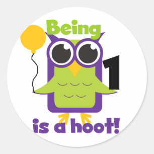 Hoot Owl 1. Geburtstag T - Shirt und Geschenke Runder Aufkleber