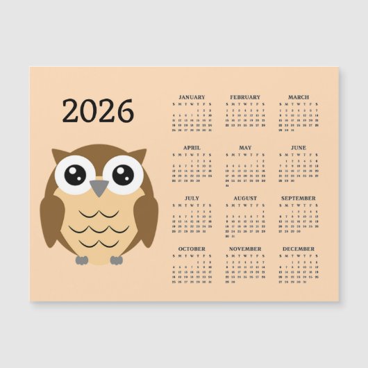 Hoot Owl 2026 Calendar Magnetic Card Magnetkarte (Vorderseite)