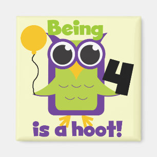 Hoot Owl 4. Geburtstag T - Shirt und Geschenke Magnet