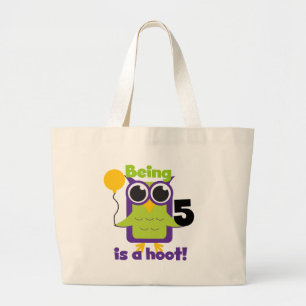 Hoot Owl 5. Geburtstag T - Shirt und Geschenke Jumbo Stoffbeutel