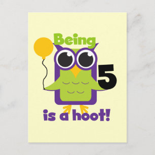 Hoot Owl 5. Geburtstag T - Shirt und Geschenke Postkarte