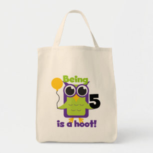 Hoot Owl 5. Geburtstag T - Shirt und Geschenke Tragetasche