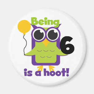 Hoot Owl 6. Geburtstag T - Shirt und Geschenke Magnet