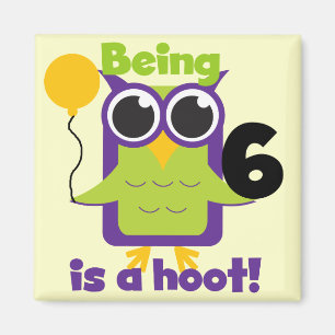 Hoot Owl 6. Geburtstag T - Shirt und Geschenke Magnet