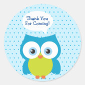 Hoot Owl Boy Blue Danke, dass du gekommen bist Runder Aufkleber (Vorderseite)