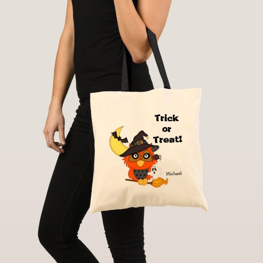 Hoot Owl Halloween Trick oder Trete Tragetasche (Vorderseite (Produkt))