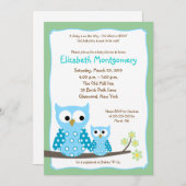HOOT OWLS BLUE Junge Dusche 12x18 Einladung (Vorne/Hinten)