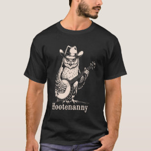 Hootenanny-Eule spielt Banjo-Gitarre Cowboyhut Vin T-Shirt