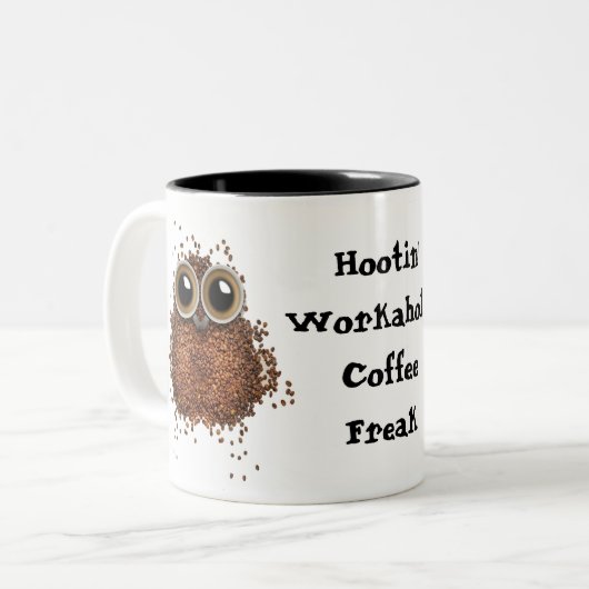 Hootin Workaholic-Kaffee-Freak-Tasseneule Zweifarbige Tasse (Vorderseite Links)