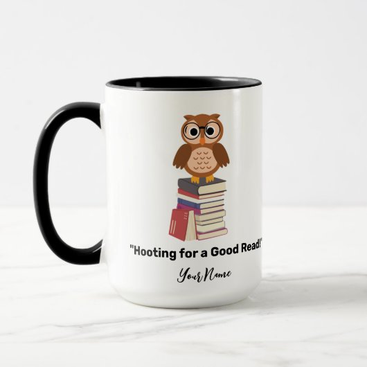 "Hooting for a Good Read!" Buchliebhaber Tasse (Links)